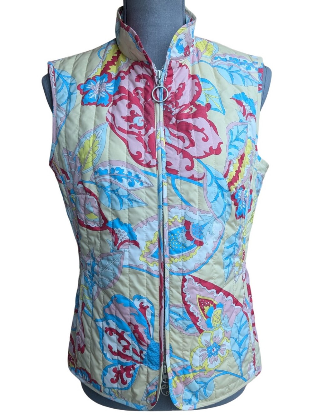 Vintage Escada Sport Elements Quilted Puffer Vest Floral Paisley 38 US 8 Medium